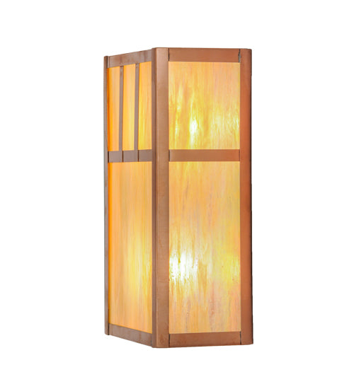 Meyda Lighting Double Bar Mission 7" 2-Light Natural Copper Wall Sconce With Beige Iridescent Shade Glass