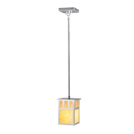 Meyda Lighting Double Bar Mission 7" Brushed Nickel Mini Pendant Light With Beige Shade Glass