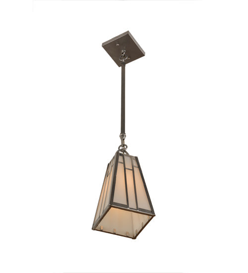 Meyda Lighting Double Bar Mission 7" Extreme Chrome Pendant Light With White Art Shade Glass
