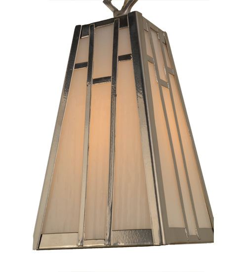Meyda Lighting Double Bar Mission 7" Extreme Chrome Pendant Light With White Art Shade Glass