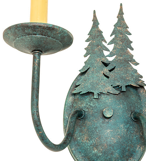 Meyda Lighting Double Pine Tree 11" 2-Light Golden Verde Wall Sconce With Amber Faux Candlelight
