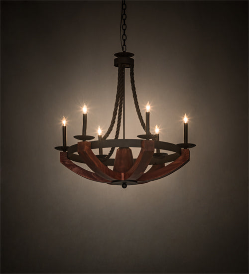 Meyda Lighting Doyle 34" 6-Light Oil Rubbed Bronze & Wood Chandelier With Oil Rubbed Bronze Candlelight