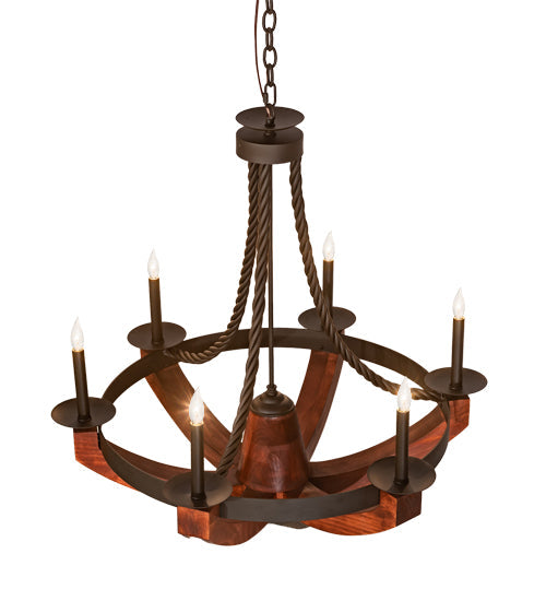 Meyda Lighting Doyle 34" 6-Light Oil Rubbed Bronze & Wood Chandelier With Oil Rubbed Bronze Candlelight
