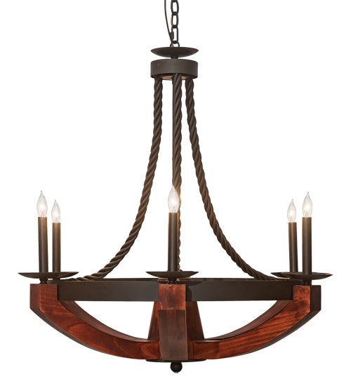 Meyda Lighting Doyle 34" 6-Light Oil Rubbed Bronze & Wood Chandelier With Oil Rubbed Bronze Candlelight