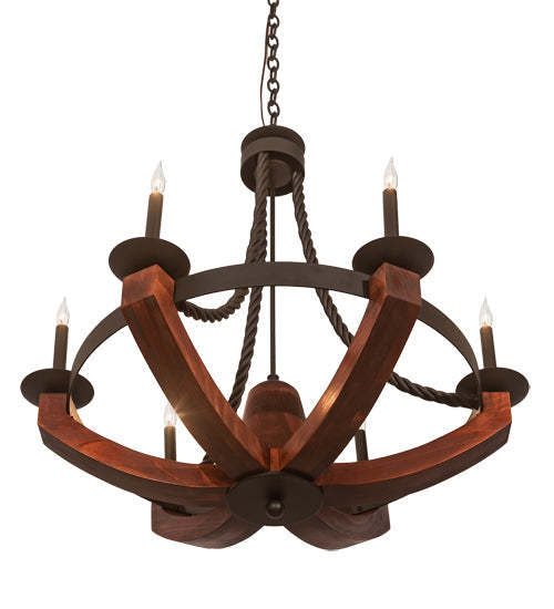 Meyda Lighting Doyle 34" 6-Light Oil Rubbed Bronze & Wood Chandelier With Oil Rubbed Bronze Candlelight