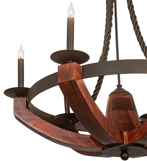 Meyda Lighting Doyle 34" 6-Light Oil Rubbed Bronze & Wood Chandelier With Oil Rubbed Bronze Candlelight