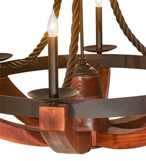 Meyda Lighting Doyle 34" 6-Light Oil Rubbed Bronze & Wood Chandelier With Oil Rubbed Bronze Candlelight