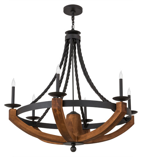 Meyda Lighting Doyle 42" 6-Light Wrought Iron & Mapple Wood Chandelier With Black Faux Candlelight
