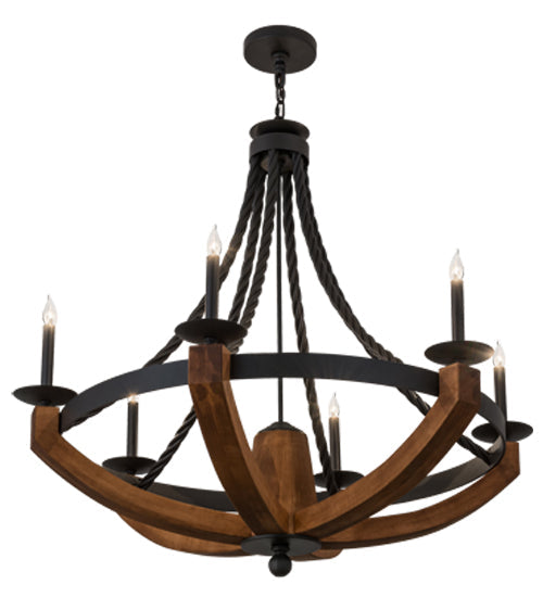 Meyda Lighting Doyle 42" 6-Light Wrought Iron & Mapple Wood Chandelier With Black Faux Candlelight