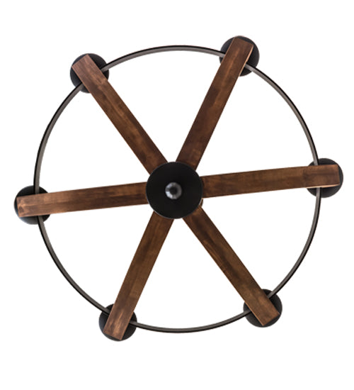 Meyda Lighting Doyle 42" 6-Light Wrought Iron & Mapple Wood Chandelier With Black Faux Candlelight