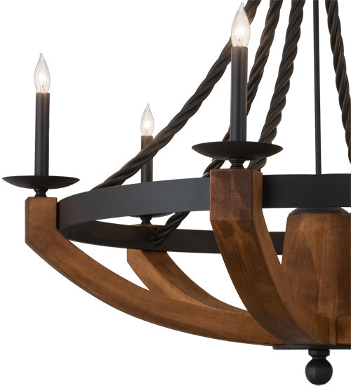 Meyda Lighting Doyle 42" 6-Light Wrought Iron & Mapple Wood Chandelier With Black Faux Candlelight