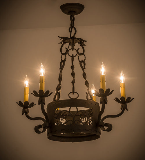 Meyda Lighting Dragone 24" 6-Light Chestnut Chandelier With Ivory Faux Candlelight