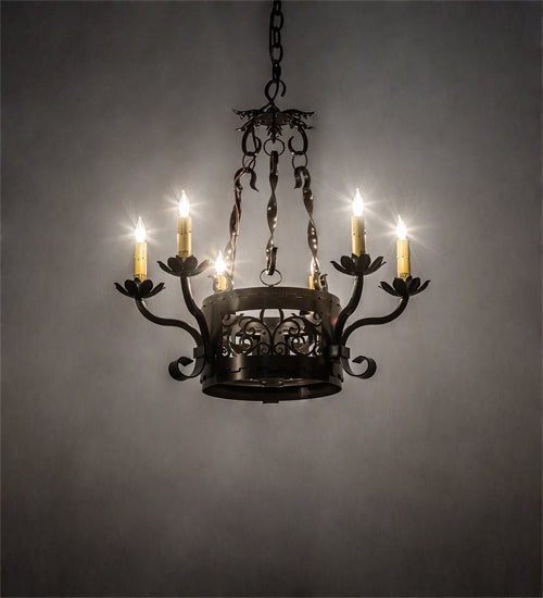 Meyda Lighting Dragone 24" 6-Light Timeless Bronze Chandelier With Ivory Faux Candlelight