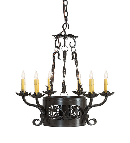 Meyda Lighting Dragone 24" 6-Light Timeless Bronze Chandelier With Ivory Faux Candlelight