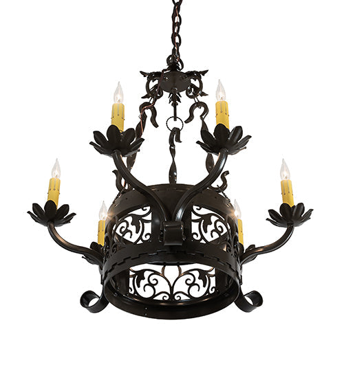 Meyda Lighting Dragone 24" 6-Light Timeless Bronze Chandelier With Ivory Faux Candlelight
