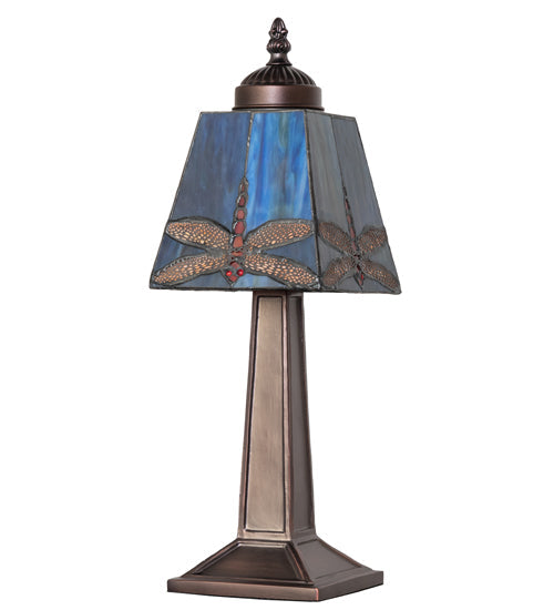 Meyda Lighting Dragonfly 10" Mahogany Bronze Mini Table Lamp With Multi-Colored Stained Shade Glass