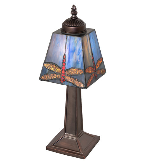 Meyda Lighting Dragonfly 10" Mahogany Bronze Mini Table Lamp With Multi-Colored Stained Shade Glass