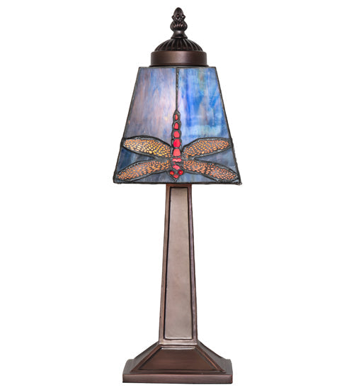 Meyda Lighting Dragonfly 10" Mahogany Bronze Mini Table Lamp With Multi-Colored Stained Shade Glass