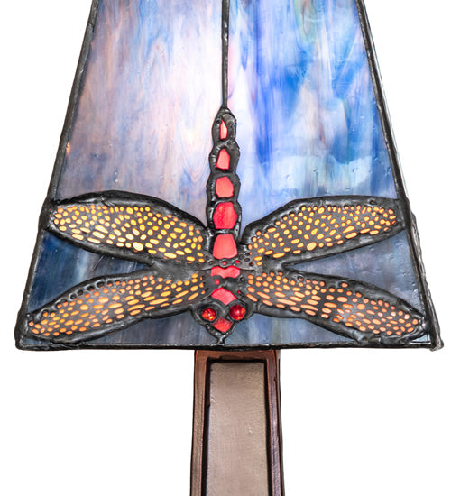 Meyda Lighting Dragonfly 10" Mahogany Bronze Mini Table Lamp With Multi-Colored Stained Shade Glass