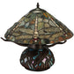 Meyda Lighting Dragonfly 17" 2-Light Mahogany Bronze Cut Agata Table Lamp With Multi-Colored Shade Glass
