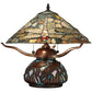 Meyda Lighting Dragonfly 17" 2-Light Mahogany Bronze Cut Agata Table Lamp With Multi-Colored Shade Glass