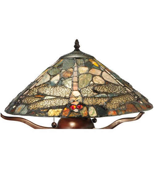 Meyda Lighting Dragonfly 17" 2-Light Mahogany Bronze Cut Agata Table Lamp With Multi-Colored Shade Glass