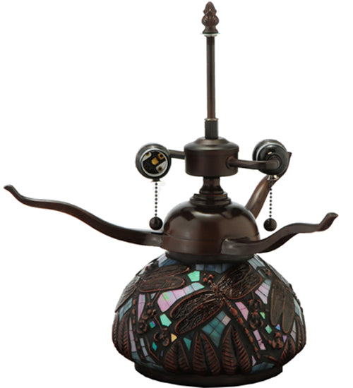 Meyda Lighting Dragonfly 17" 2-Light Mahogany Bronze Cut Agata Table Lamp With Multi-Colored Shade Glass