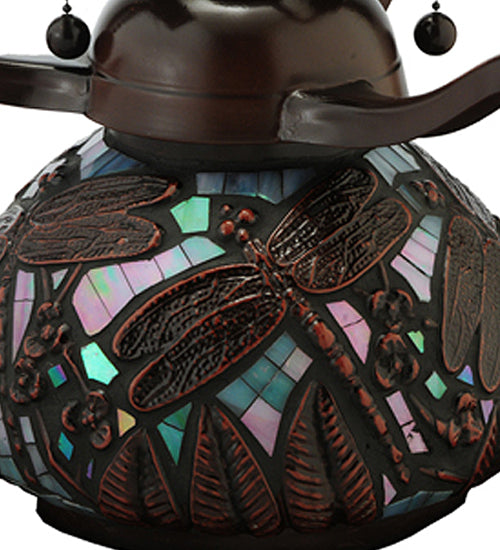 Meyda Lighting Dragonfly 17" 2-Light Mahogany Bronze Cut Agata Table Lamp With Multi-Colored Shade Glass