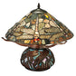 Meyda Lighting Dragonfly 17" 2-Light Mahogany Bronze Cut Agata Table Lamp With Multi-Colored Shade Glass