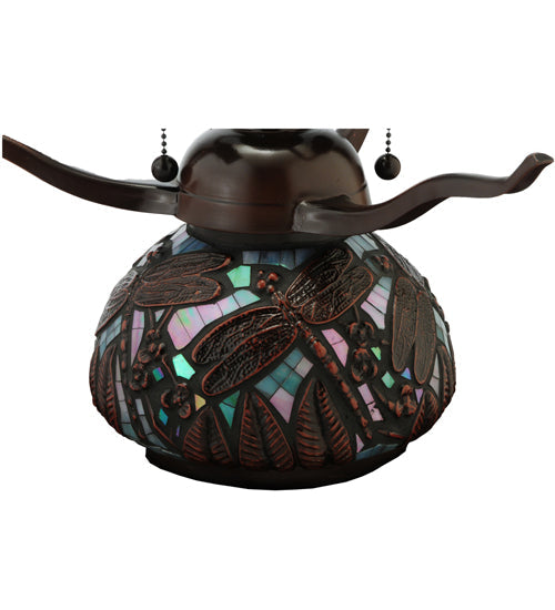 Meyda Lighting Dragonfly 17" 2-Light Mahogany Bronze Polished Agata Table Lamp With Multi-Colored Shade Glass