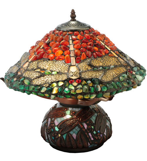 Meyda Lighting Dragonfly 17" 2-Light Mahogany Bronze Polished Agata Table Lamp With Multi-Colored Shade Glass