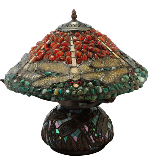 Meyda Lighting Dragonfly 17" 2-Light Mahogany Bronze Polished Agata Table Lamp With Multi-Colored Shade Glass