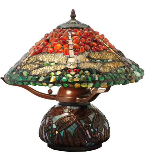 Meyda Lighting Dragonfly 17" 2-Light Mahogany Bronze Polished Agata Table Lamp With Multi-Colored Shade Glass