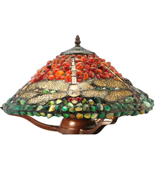 Meyda Lighting Dragonfly 17" 2-Light Mahogany Bronze Polished Agata Table Lamp With Multi-Colored Shade Glass