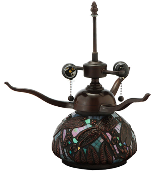 Meyda Lighting Dragonfly 17" 2-Light Mahogany Bronze Polished Agata Table Lamp With Multi-Colored Shade Glass