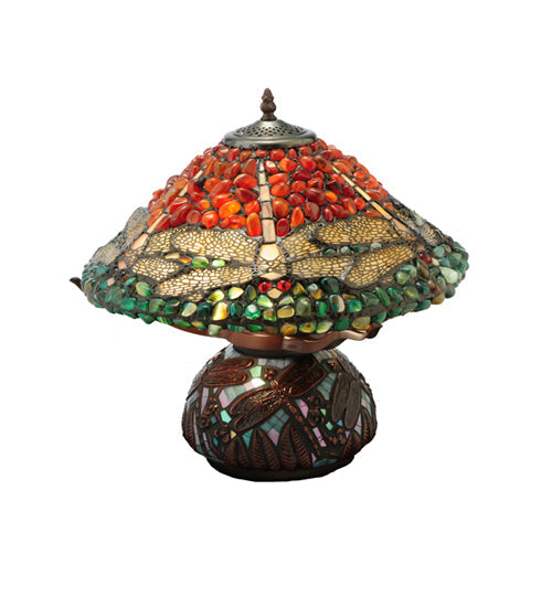 Meyda Lighting Dragonfly 17" 2-Light Mahogany Bronze Polished Agata Table Lamp With Multi-Colored Shade Glass