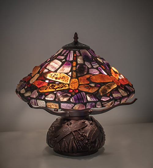 Meyda Lighting Dragonfly 17" 3-Light Mahogany Bronze Agata Table Lamp With Polished Agate Stone Shade