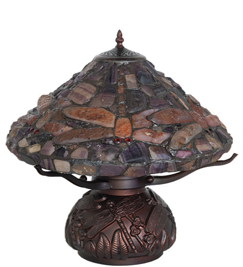 Meyda Lighting Dragonfly 17" 3-Light Mahogany Bronze Agata Table Lamp With Polished Agate Stone Shade