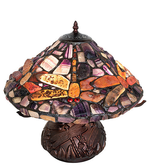 Meyda Lighting Dragonfly 17" 3-Light Mahogany Bronze Agata Table Lamp With Polished Agate Stone Shade