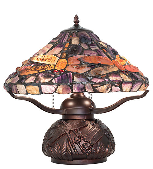 Meyda Lighting Dragonfly 17" 3-Light Mahogany Bronze Agata Table Lamp With Polished Agate Stone Shade