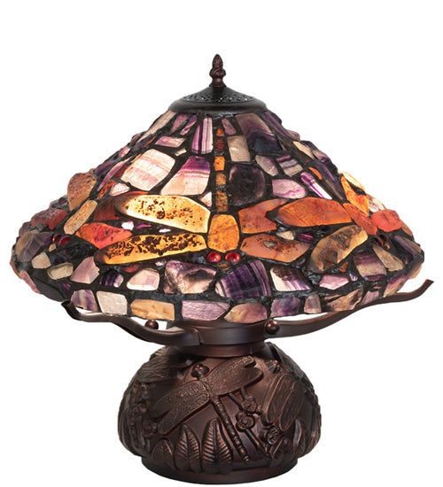 Meyda Lighting Dragonfly 17" 3-Light Mahogany Bronze Agata Table Lamp With Polished Agate Stone Shade