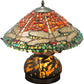 Meyda Lighting Dragonfly 17" 3-Light Mahogany Bronze Polished Agata Table Lamp With Multi-Colored Shade Glass and Lighted Base