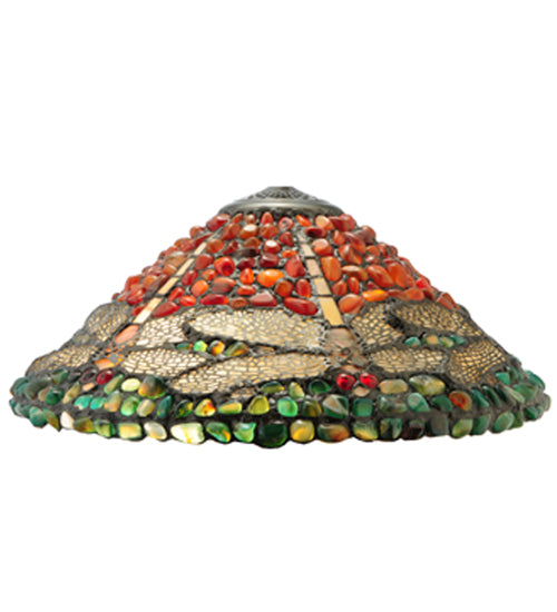 Meyda Lighting Dragonfly 17" 3-Light Mahogany Bronze Polished Agata Table Lamp With Multi-Colored Shade Glass and Lighted Base