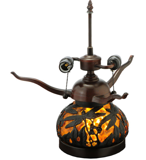 Meyda Lighting Dragonfly 17" 3-Light Mahogany Bronze Polished Agata Table Lamp With Multi-Colored Shade Glass and Lighted Base