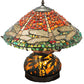 Meyda Lighting Dragonfly 17" 3-Light Mahogany Bronze Polished Agata Table Lamp With Multi-Colored Shade Glass and Lighted Base