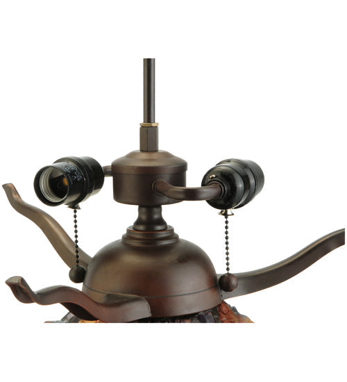 Meyda Lighting Dragonfly 19" 2-Light Mahogany Bronze Agata Table Lamp With Multi-Colored Shade Glass