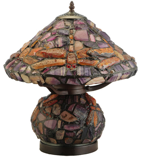 Meyda Lighting Dragonfly 19" 2-Light Mahogany Bronze Agata Table Lamp With Multi-Colored Shade Glass