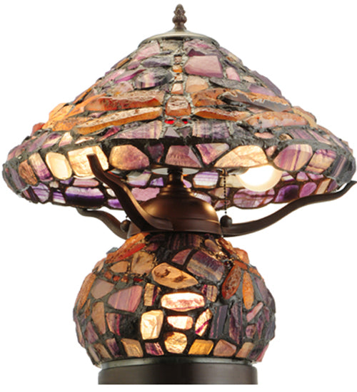 Meyda Lighting Dragonfly 19" 2-Light Mahogany Bronze Agata Table Lamp With Multi-Colored Shade Glass