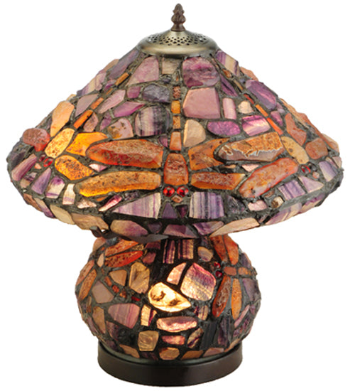 Meyda Lighting Dragonfly 19" 2-Light Mahogany Bronze Agata Table Lamp With Multi-Colored Shade Glass