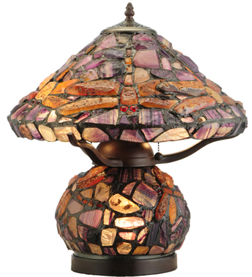 Meyda Lighting Dragonfly 19" 2-Light Mahogany Bronze Agata Table Lamp With Multi-Colored Shade Glass